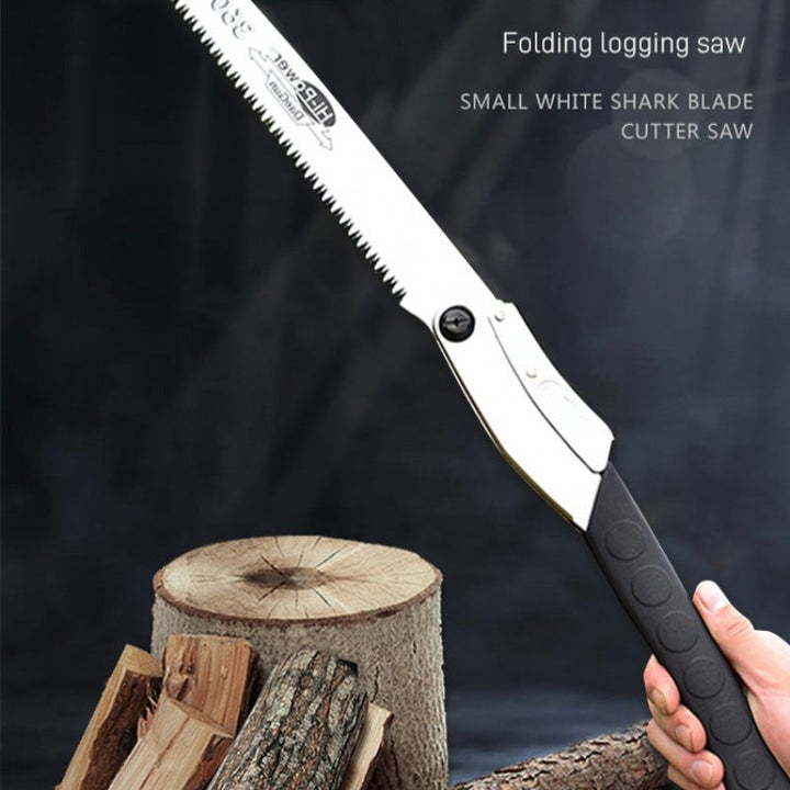 Scie extensible 360° pour couper branches. Idéale pour le jardinage et le camping.