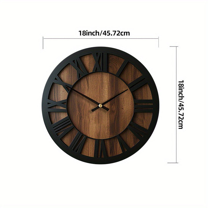 Décoration intérieure: horloge murale ronde en bois, mécanisme silencieux, style moderne.