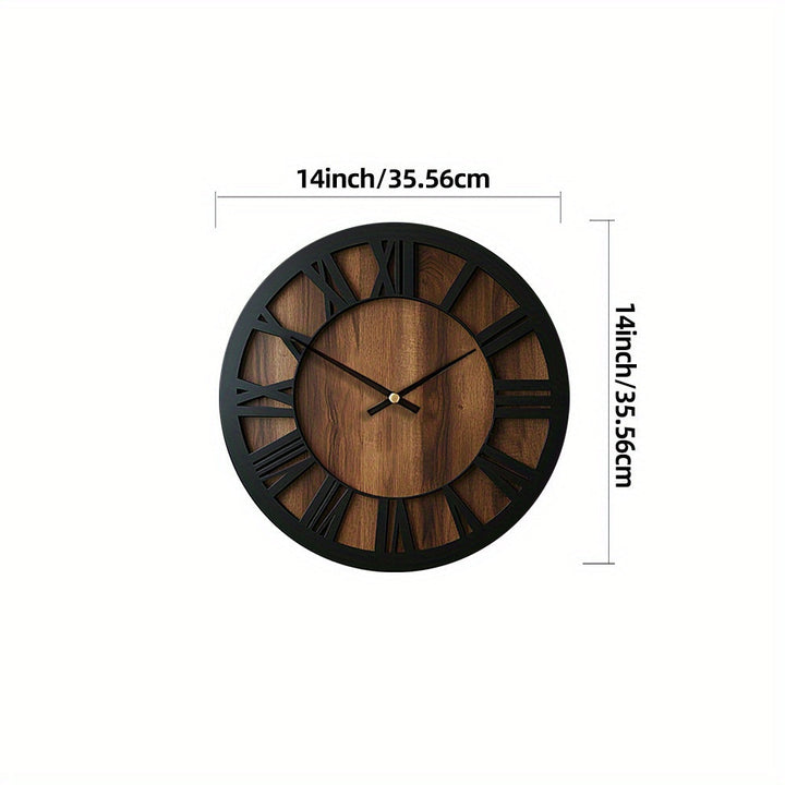 Élégante horloge murale silencieuse en bois, forme ronde, pour décoration maison chic.