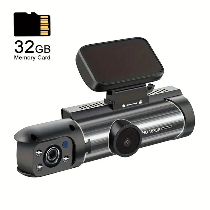 Vue nocturne claire par dashcam VisionRoad double caméra. Sécurité routière et surveillance parking améliorées même dans l'obscurité.