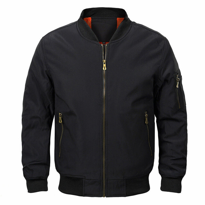 Blouson aviateur homme noir élégant, idéal pour l'hiver. Veste chaude et confortable style décontracté chic.