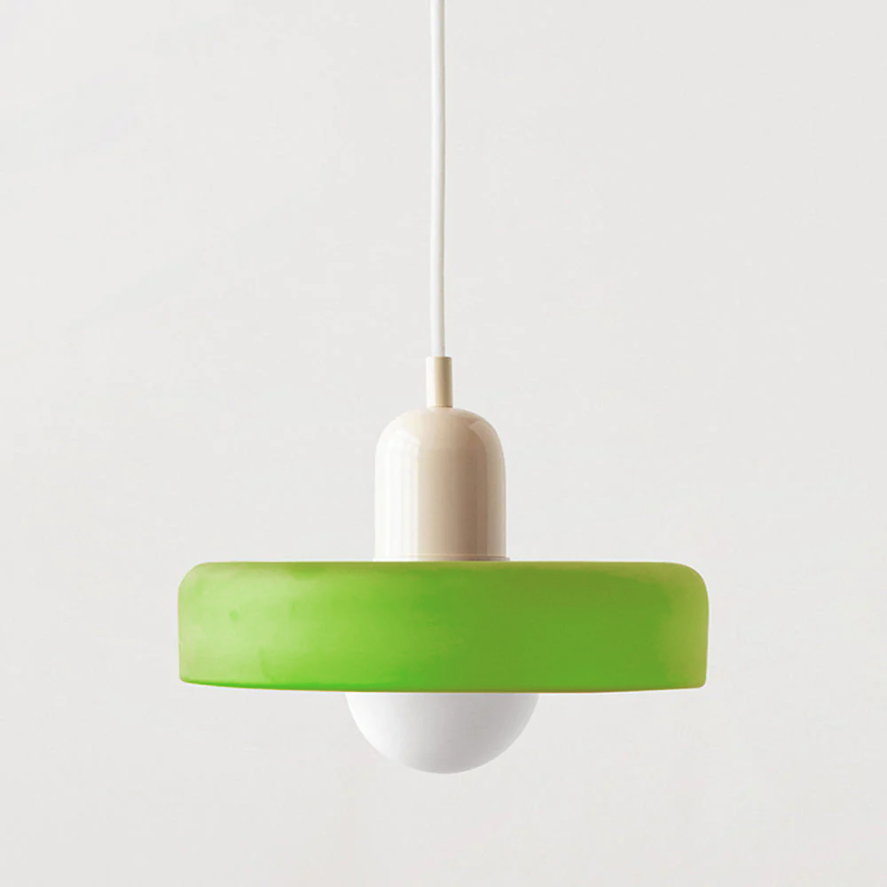 Lampe suspendue ColorLoop moderne, design Bauhaus, verre coloré, lumière chaleureuse, décoration salon.