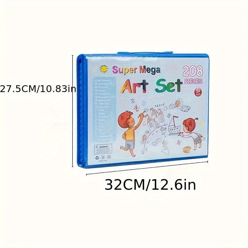 Set d'art 208 pièces, parfait pour les fournitures scolaires, stimule le dessin, la peinture et l'aquarelle.