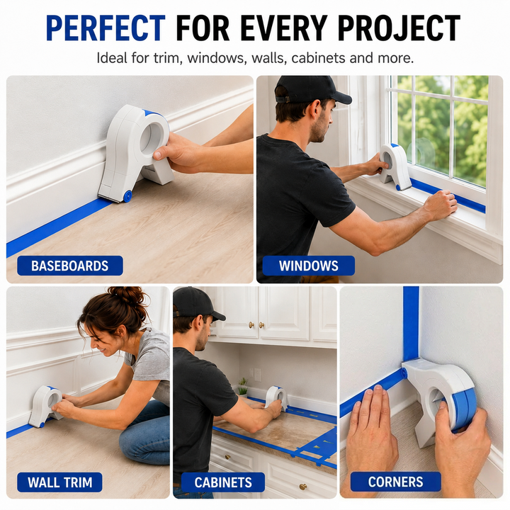 Vue latérale du distributeur de ruban professionnel, outil essentiel pour masquage et travaux de peinture précis.