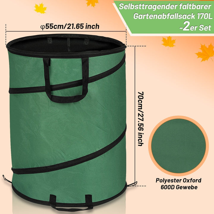 Sacs de jardin pop-up 170L (lot de 2) autoportants, robustes pour le ramassage des feuilles et l'entretien du jardin.