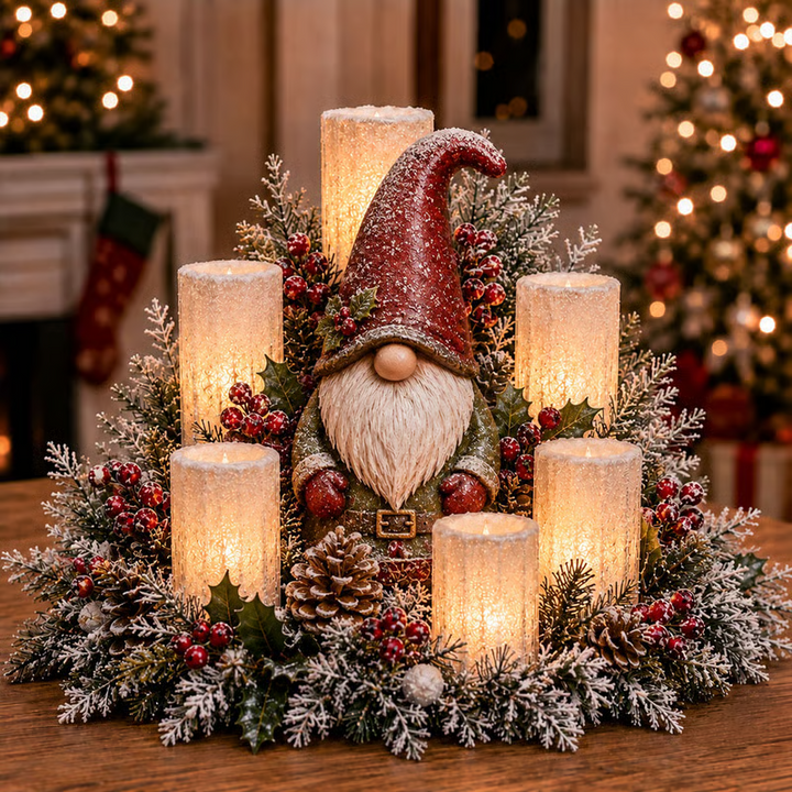 Adorable gnome de Noël LED, parfait pour une décoration festive et une ambiance chaleureuse en famille.