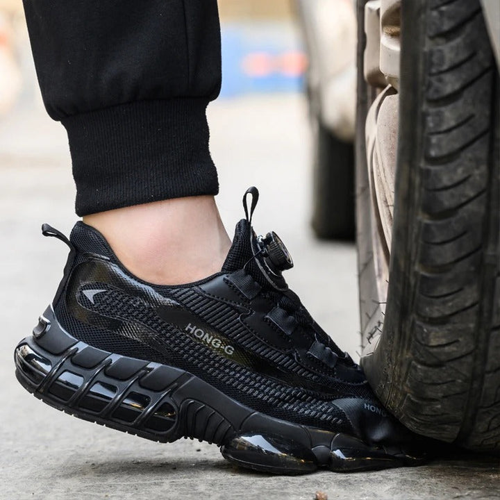 Chaussures de sécurité ergonomiques unisexes avec protection anti-écrasement et lacet rotatif pour un confort optimal.