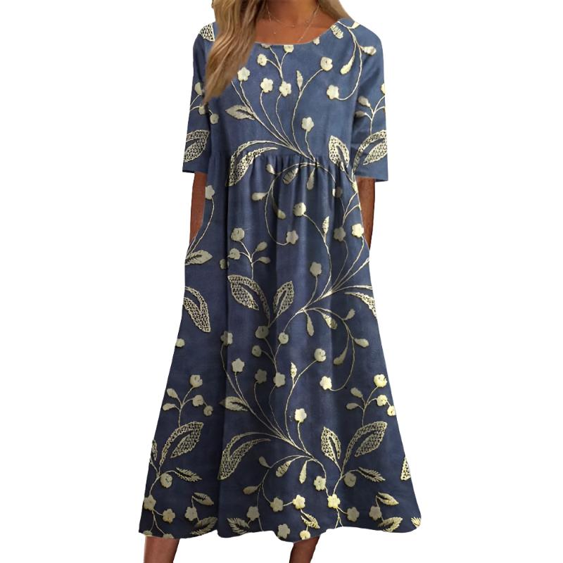 Robe midi fluide Joelle pour femme, imprimé floral coloré, parfaite pour l'été et le printemps, style élégant décontracté.