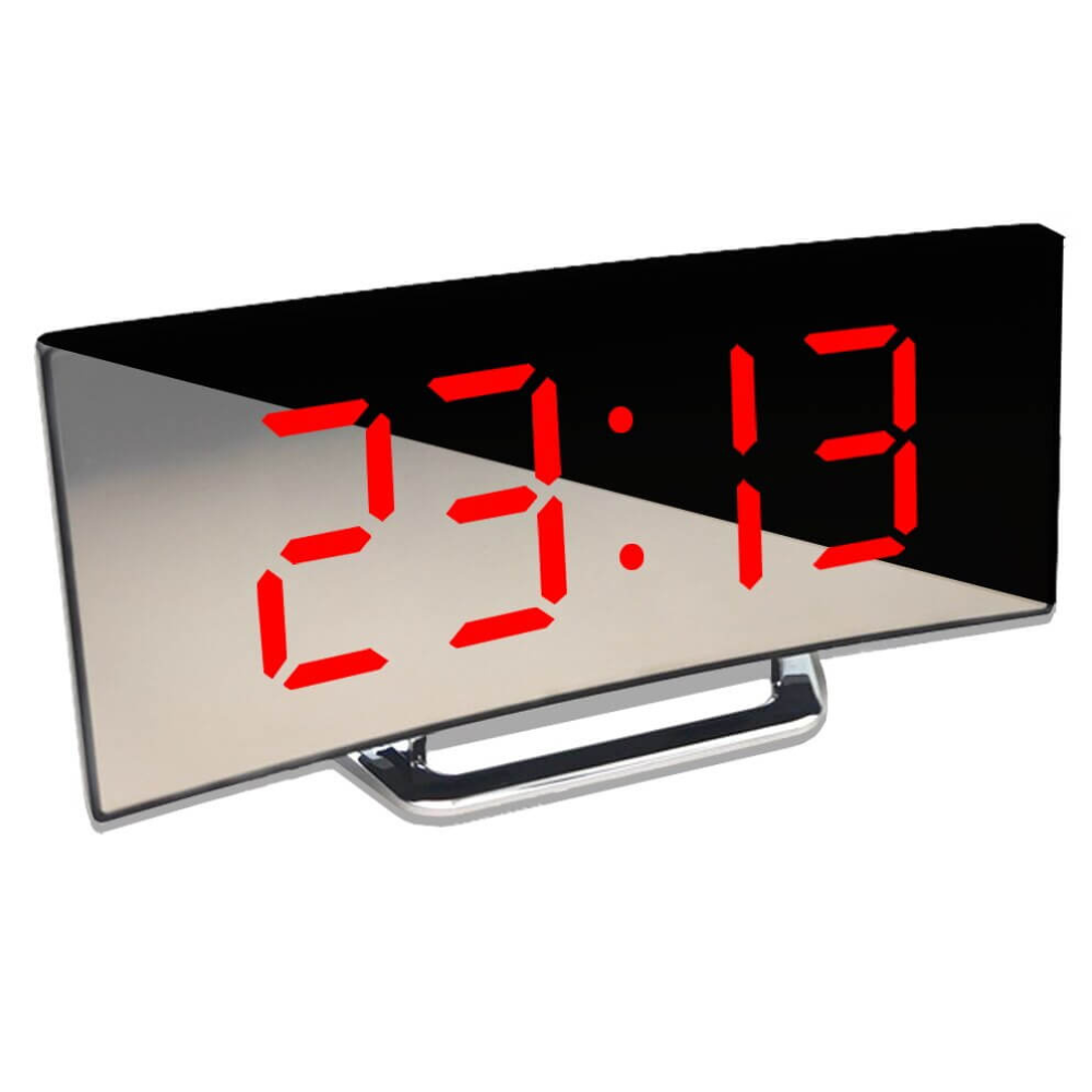 Horloge réveil numérique LED incurvée, design moderne et chic, silencieuse, parfaite pour votre décoration.