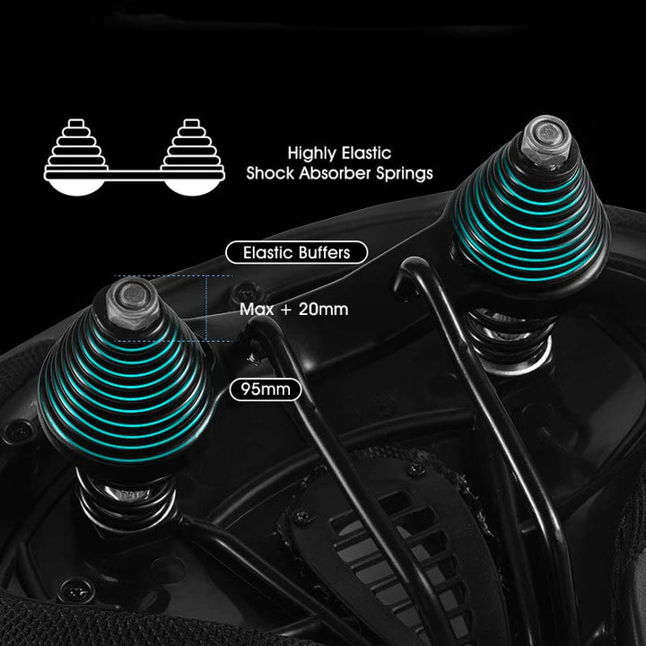 Selle vélo confort large et respirante noire, accessoire essentiel pour VTT et randonnée longue durée.
