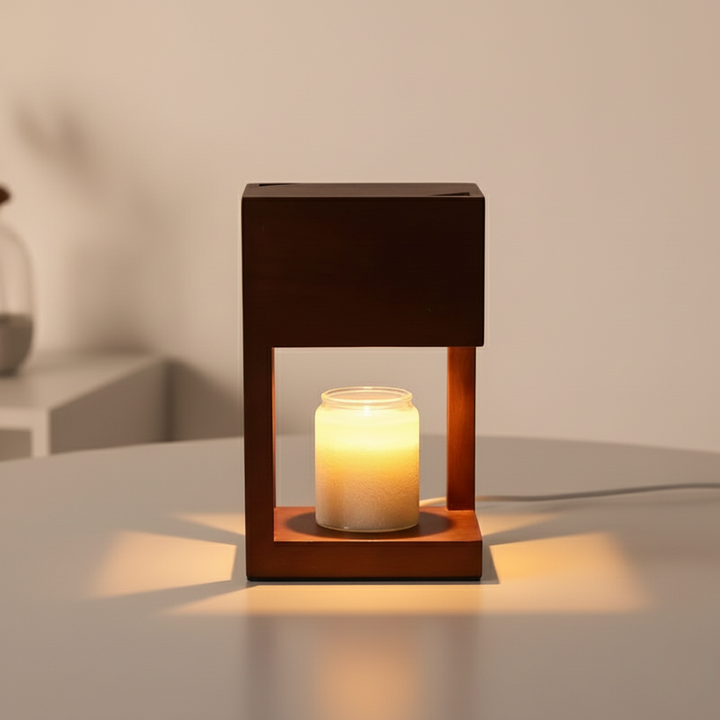 Lampe réchauffe-bougie avec variateur et minuterie, idéal pour un bien-être quotidien et parfum d'ambiance.