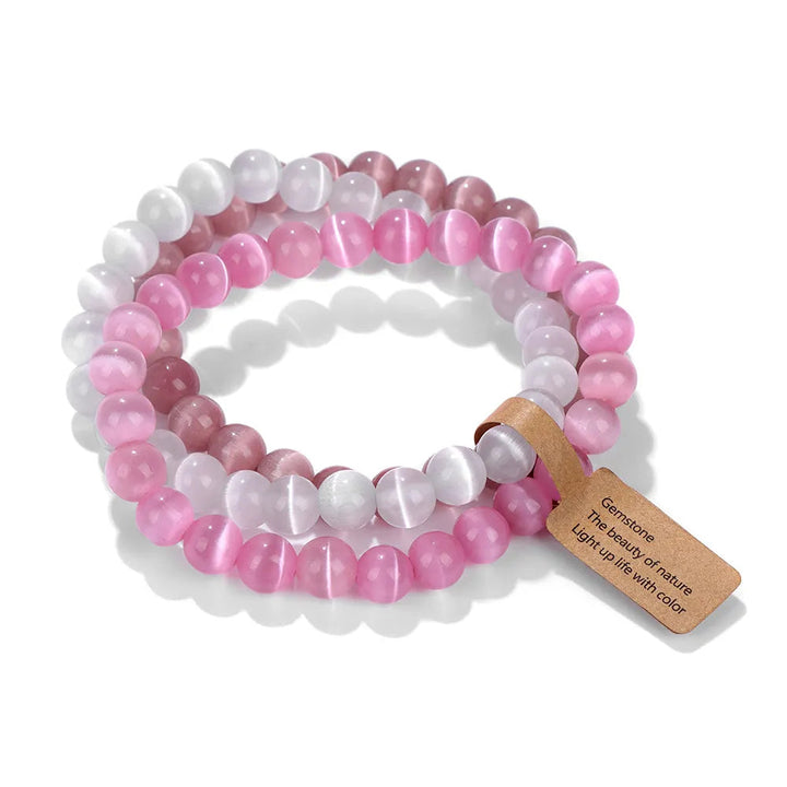 Bracelet élégant en pierres naturelles opale et quartz rose pour homme et femme.