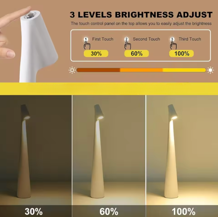 Lampe LED portable, sans fil, rechargeable, tactile, pour un éclairage d'appoint moderne.