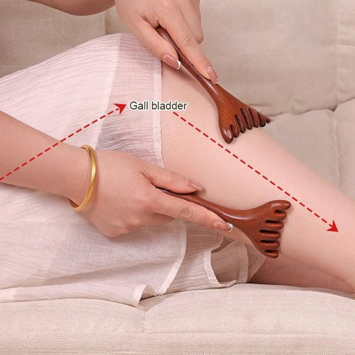 Accessoire de bien-être : peigne méridien à six griffes pour massage profond du corps.