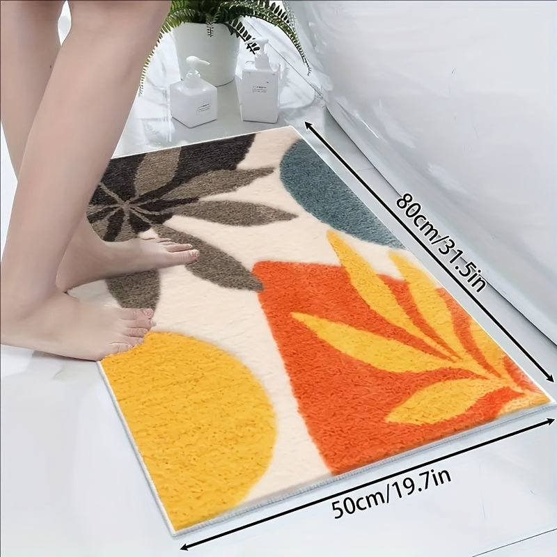 Tapis géométrique abstrait polyvalent pour bain ou cuisine, absorbant, antidérapant et facile d'entretien.