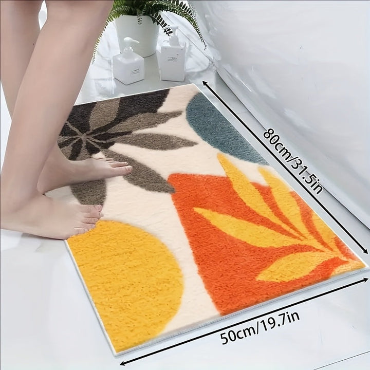 Tapis géométrique abstrait polyvalent pour bain ou cuisine, absorbant, antidérapant et facile d'entretien.