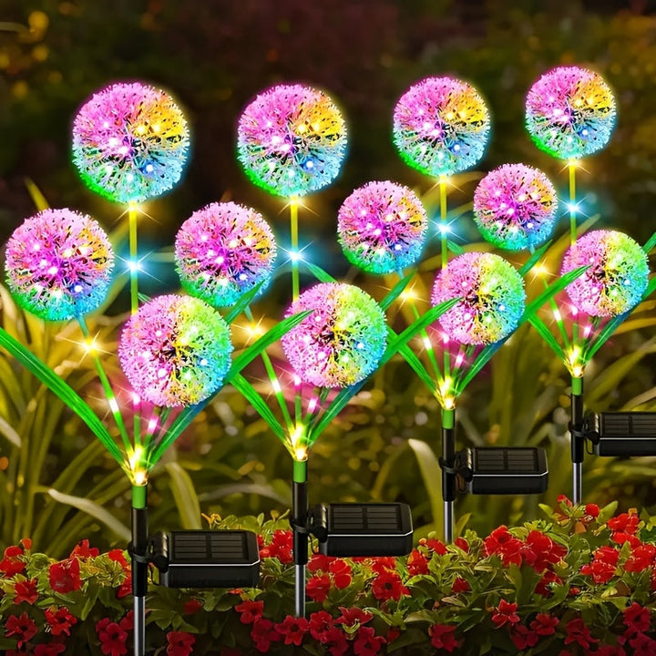 Fleur lumineuse solaire LED pissenlit pour jardin, éclairage extérieur décoratif et économe en énergie, blanc chaud.