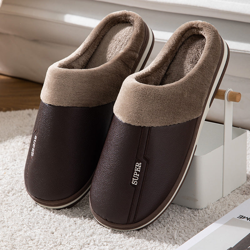 Chaussons homme chauds et doux effet peluche, parfaits pour garder les pieds au chaud et se détendre à la maison.