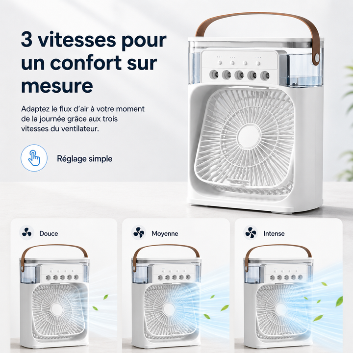 Rafraîchisseur d'air portable CoolScape USB. Un mini climatiseur évaporatif pour une fraîcheur constante et agréable.
