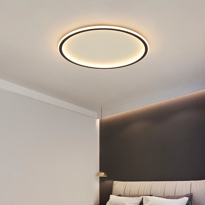 Lampe de plafond LED ronde au design moderne scandinave, luminaire intérieur minimaliste et élégant.