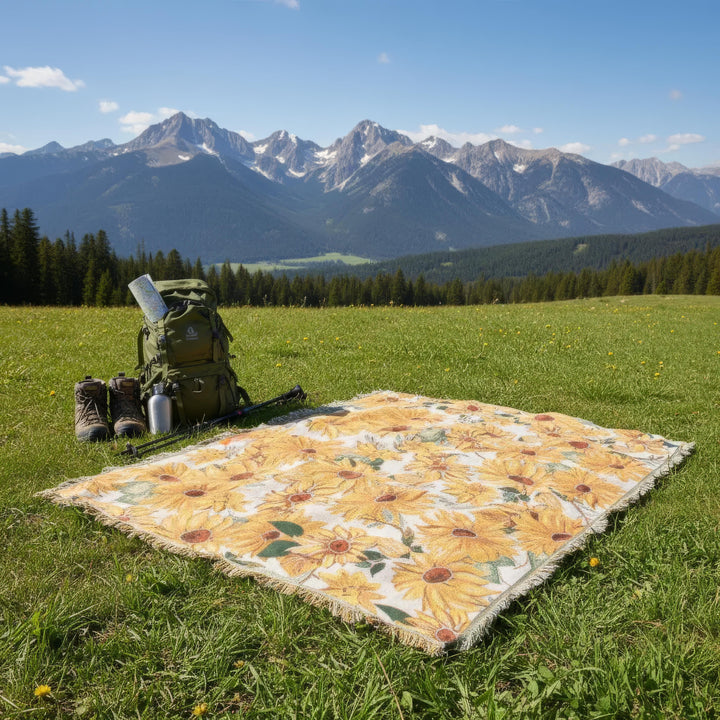 Couverture de pique-nique familiale 180x230 cm, florale, imperméable, polyester, pour jardin et parc.