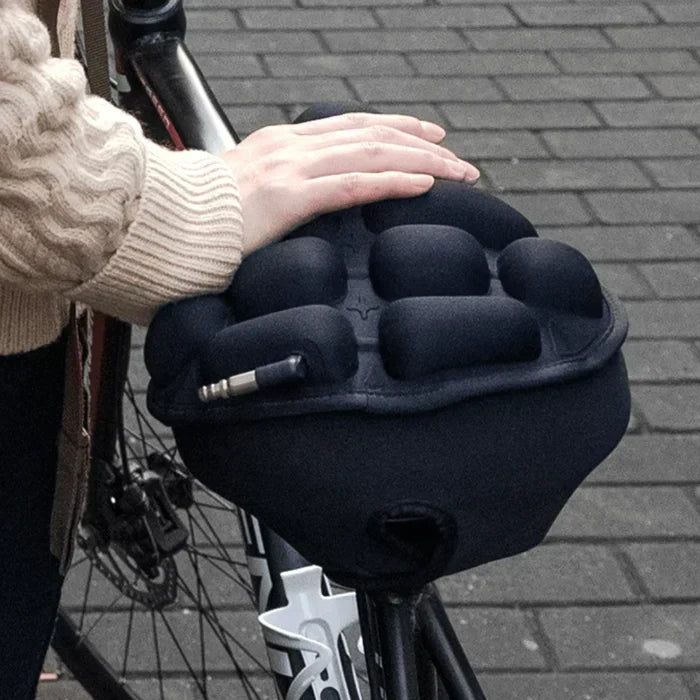 Coussin de selle vélo gonflable bleu LuxRide. Confort ultime, anti-choc, respirant, pour cyclisme unisexe.