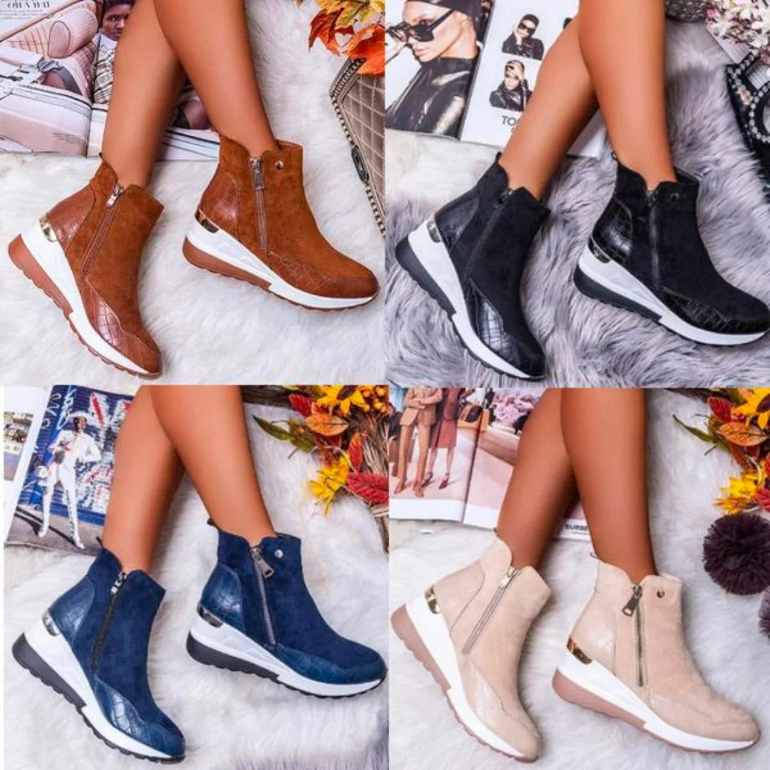 Bottines élégantes en cuir noir pour femme, talon épais stable et fermeture éclair latérale, parfaites automne/hiver.