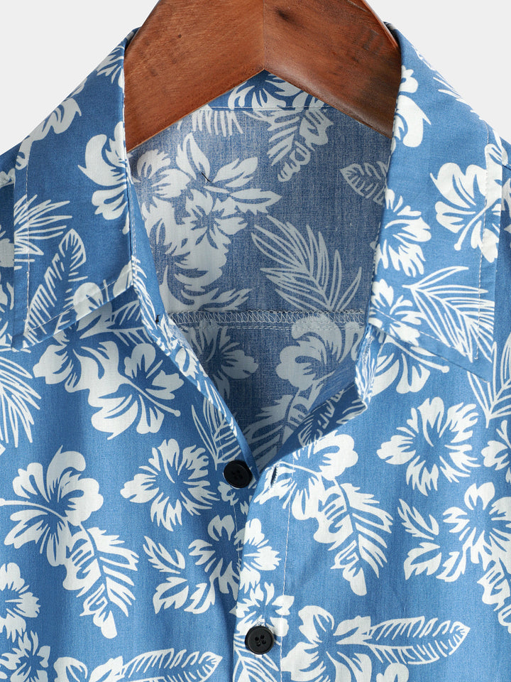 Chemise boutonnée homme à manches courtes, imprimé fleuri vif, style hawaïen décontracté pour l'été.