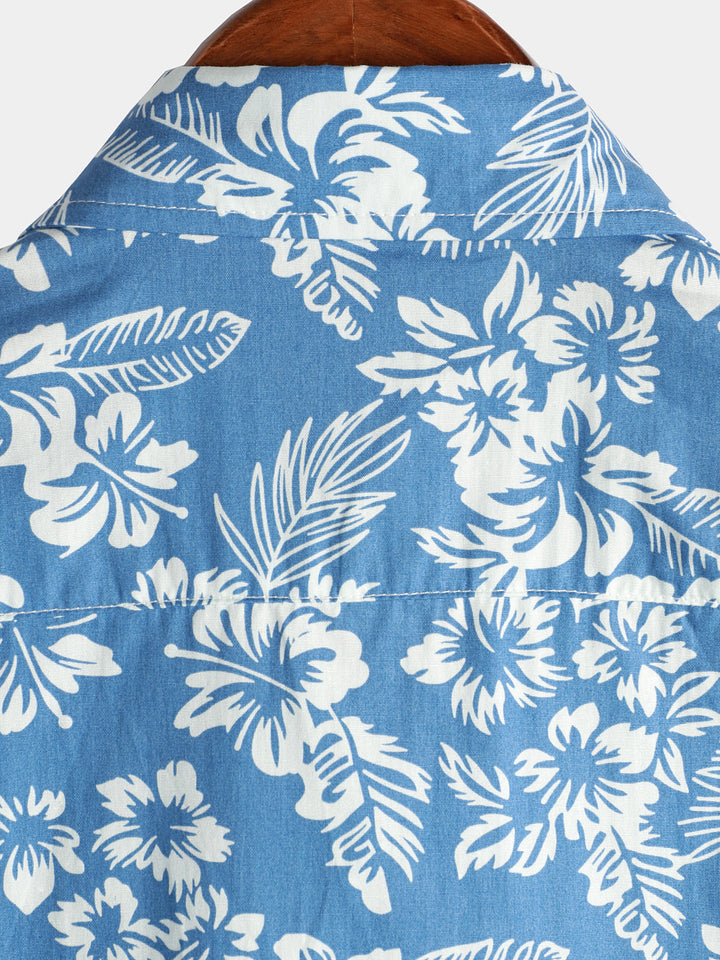 Chemise homme respirante à motif fleuri tropical, manches courtes, style hawaïen pour un confort estival.