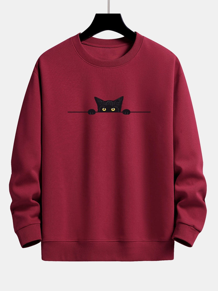 Ce sweat-shirt unisexe noir présente un imprimé chat noir audacieux, offrant un style décontracté et unique.