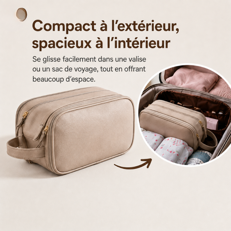 Sac maquillage femme BeautéBox, rangement cosmétiques élégant, parfait pour le voyage.