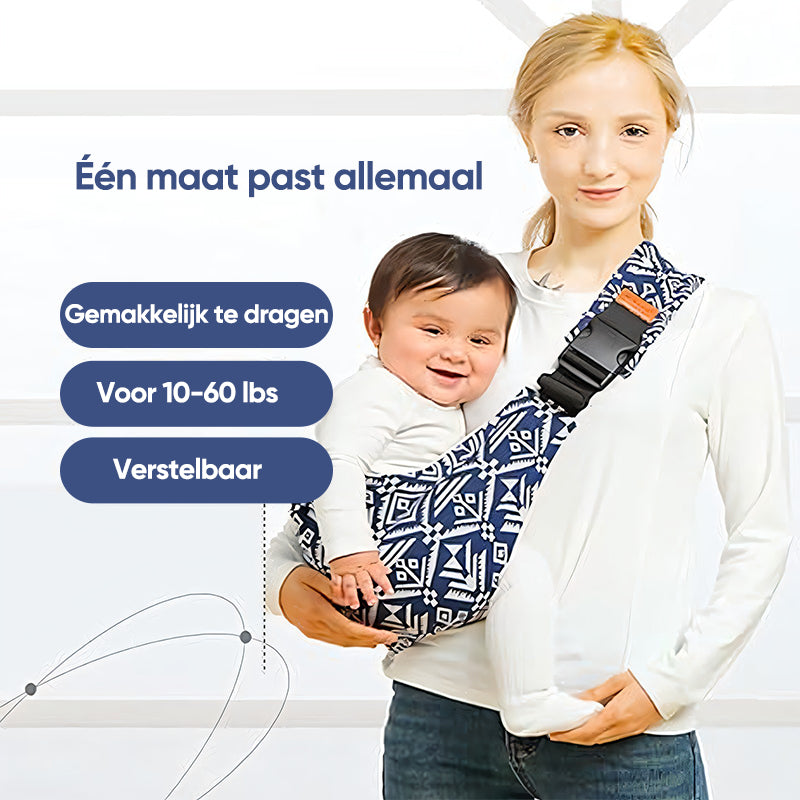 Jeune parent utilisant un porte-bébé mains libres pour ses activités quotidiennes avec enfant.