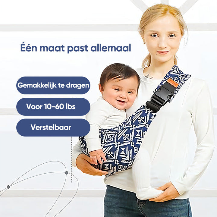 Jeune parent utilisant un porte-bébé mains libres pour ses activités quotidiennes avec enfant.