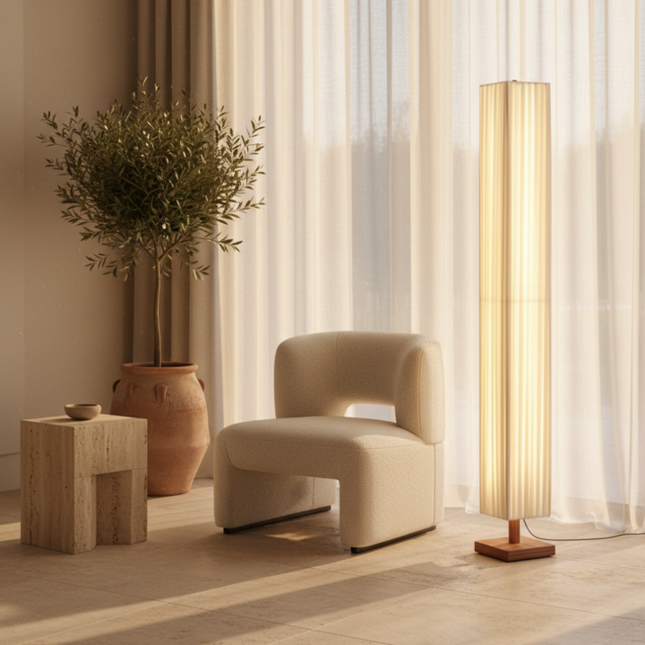Lampe sur pied moderne, design japonais épuré, éclairage intérieur LED pour salon ou chambre zen.