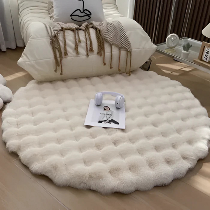 Tapis de sol rond antidérapant en polaire pour salon ou chambre, apporte confort et chaleur.