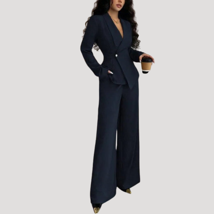Vêtements femme : tailleur blazer et pantalon large. Un ensemble formel élégant pour un look professionnel affirmé.