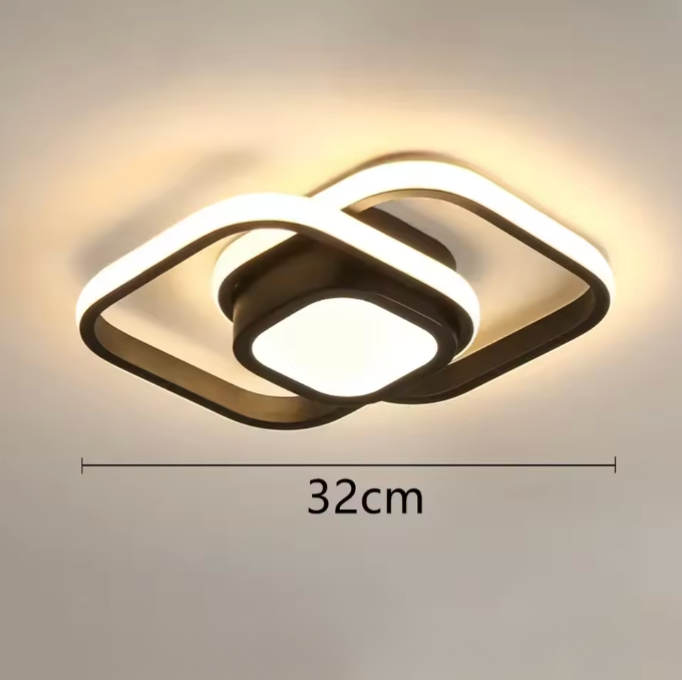 Plafonnier LED moderne, double anneau lumineux, parfait pour un intérieur design.