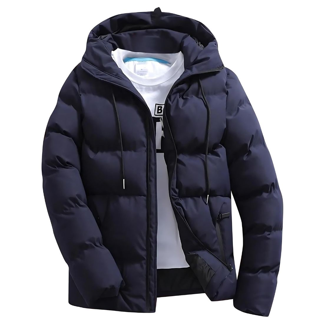 Parka homme hivernale, chaude et imperméable avec capuche ajustable. Idéale pour le froid et la pluie.