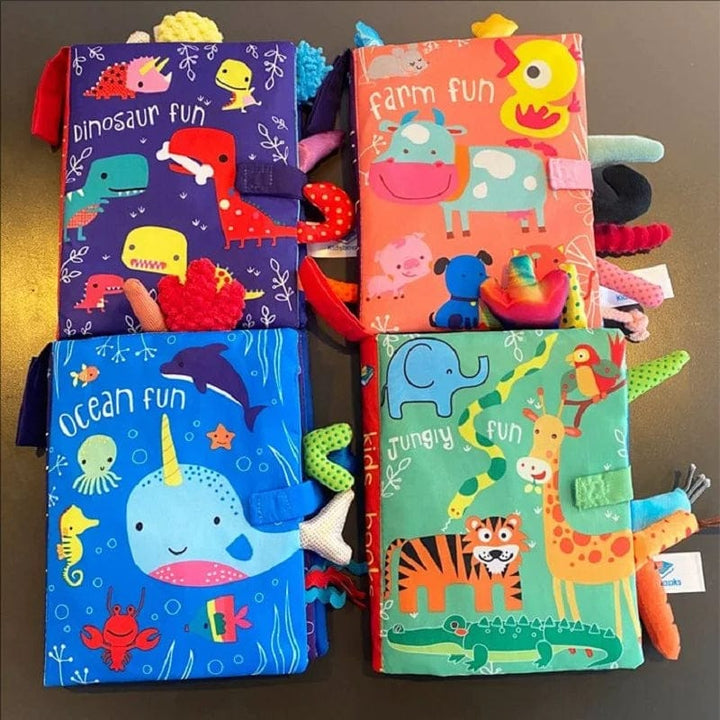 Idée cadeau naissance: livre tissu sensoriel pour bébé, jouet éducatif et amusant dès les premiers mois.