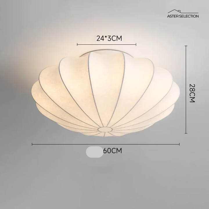 Plafonnier élégant en soie ivoire. Luminaire moderne avec touche scandinave pour maison, salon ou chambre.