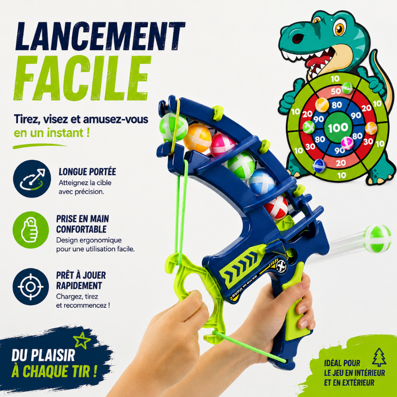 Kit d'archerie JoyStrike pour enfants, arc, flèches à balles adhésives et cible dinosaure.