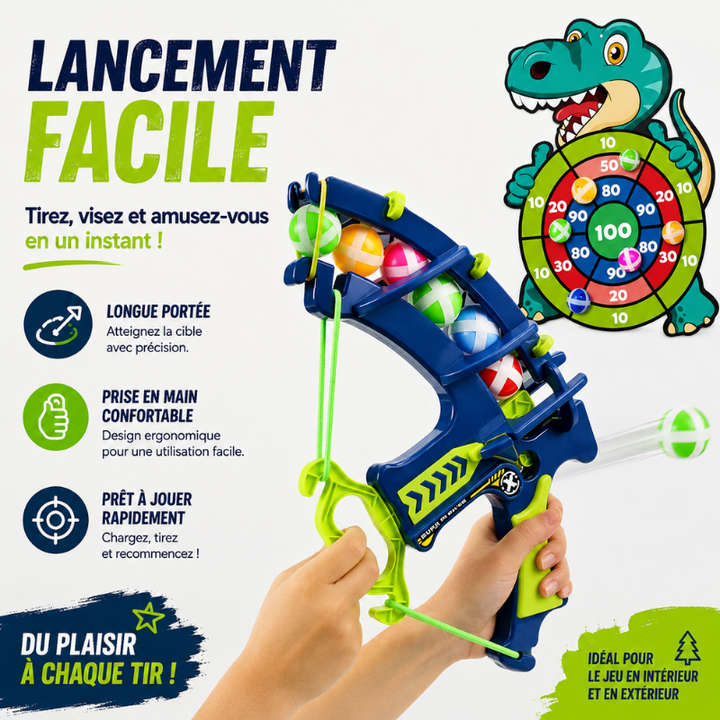 Kit d'archerie JoyStrike pour enfants, arc, flèches à balles adhésives et cible dinosaure.