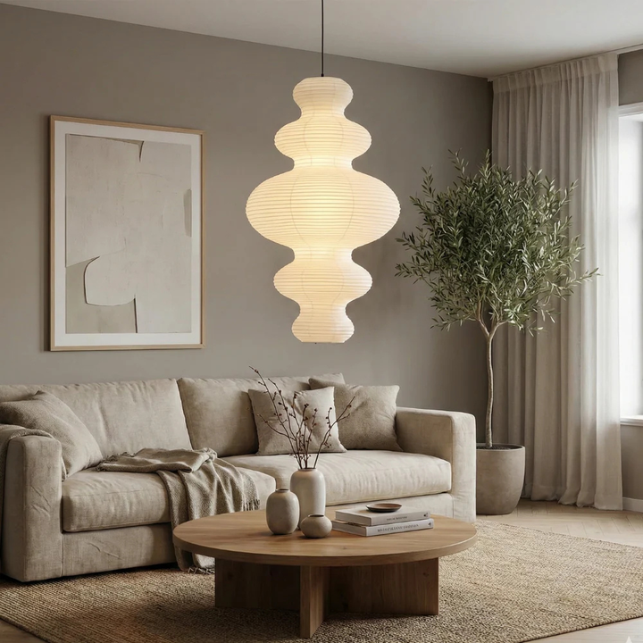 Lampe suspendue Akari Juni moderne pour intérieur, design japandi élégant, lumière douce.
