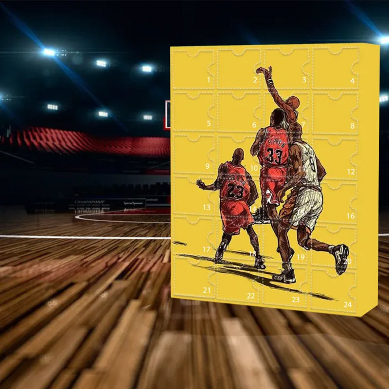 Calendrier de l'Avent NBA DunkDream, design basket sportif. 24 cases avec surprises pour une décoration festive.