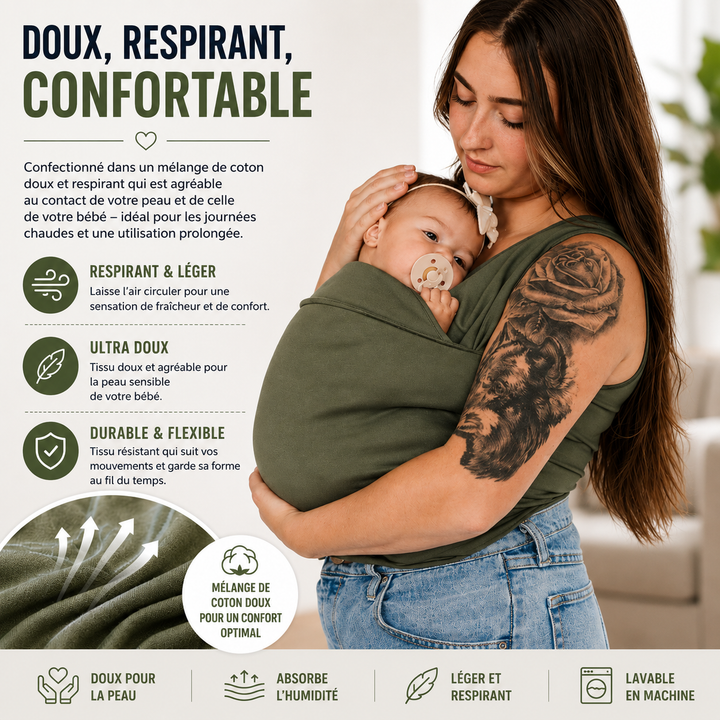 T-shirt de portage ergonomique pour un contact peau à peau. Assure le confort bébé et la liberté parent.