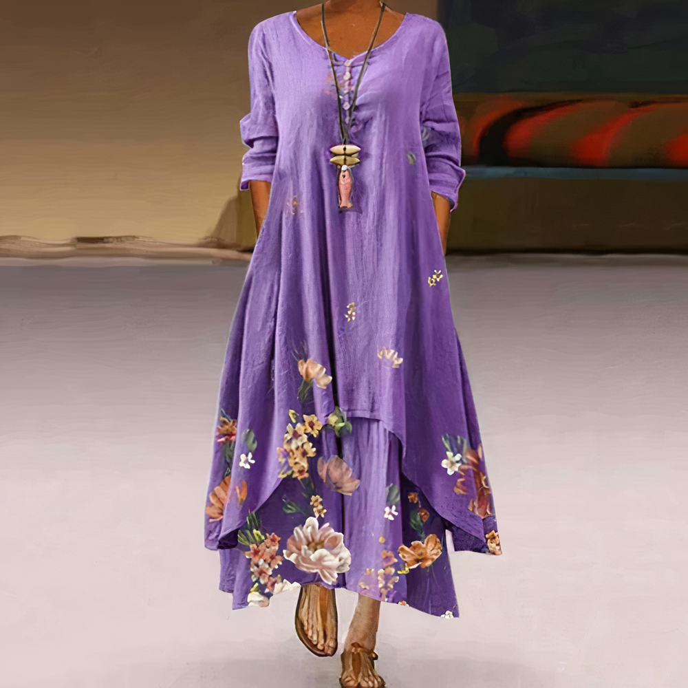 Robe femme chic avec détails raffinés, parfaite pour printemps/été, look mode féminine.
