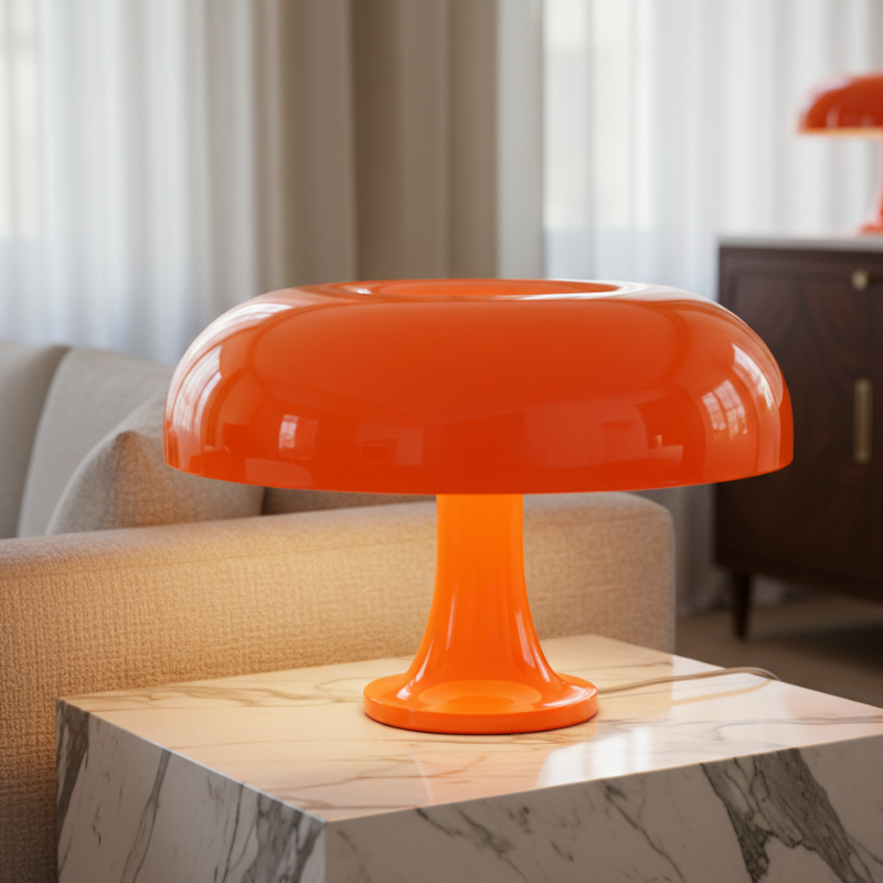 Lampe de table champignon vintage pour salon, lumière d'ambiance chaleureuse LED et variateur.