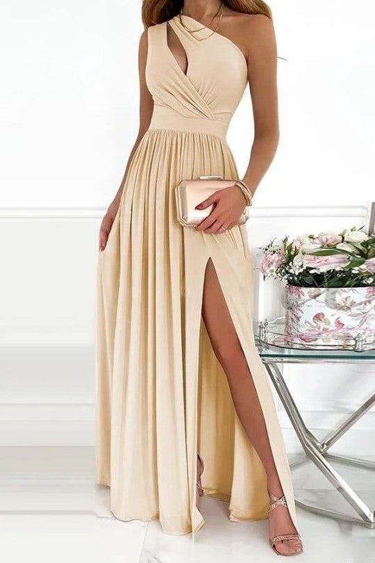 Robe de soirée longue élégante pour femme, fendue, idéale pour mariage, bal ou cocktail, style chic.