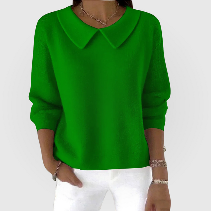 Pull femme uni élégant, col Claudine, manches longues. Confort et style intemporel pour la mode femme.