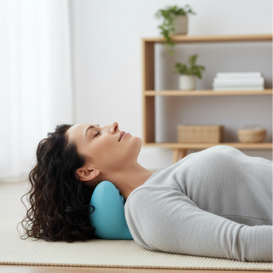 Coussin de relaxation cervicale portable, idéal pour le voyage, le bureau ou la maison. Soulage les tensions du cou.